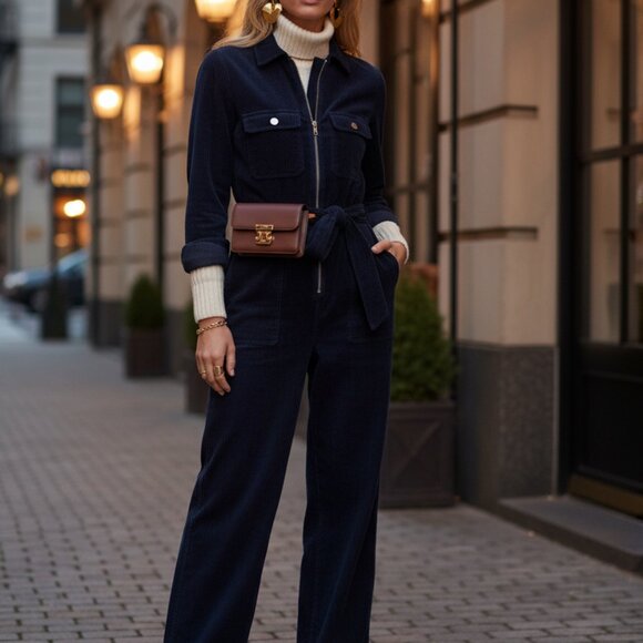 Boden Cord Utility Jumpsuit Navy Blue Corduroy Jumpsuit Size 12 - Picture 11 of 11